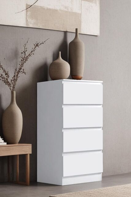 FWStyle 4 Drawer Matt Chest Of Drawers Bedroom Storage Tall Slim Space Saving in White - image 1
