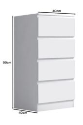 FWStyle 4 Drawer Matt Chest Of Drawers Bedroom Storage Tall Slim Space Saving in White - thumbnail 5