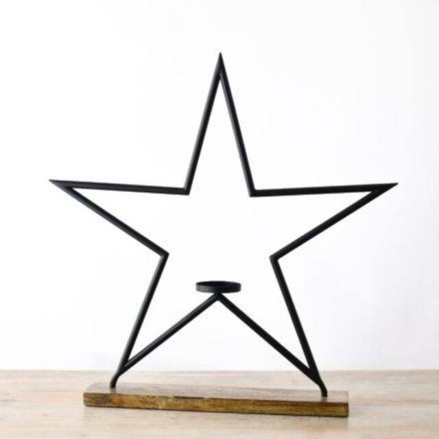 Garden Greatness Large Star Tealight Holder Wooden Base in Black - Size: 1 Pack