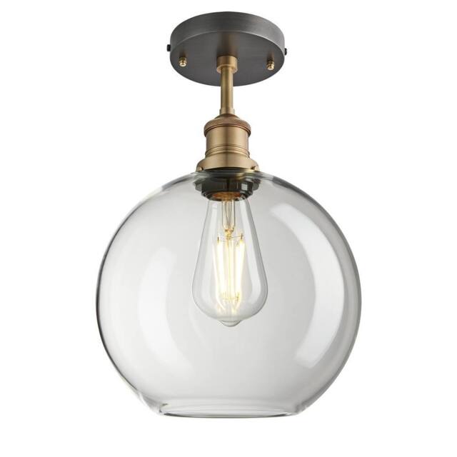 Industville Brooklyn Clear Glass Globe Flush Mount - 9 Inch in Gold - Size: 9 inches
