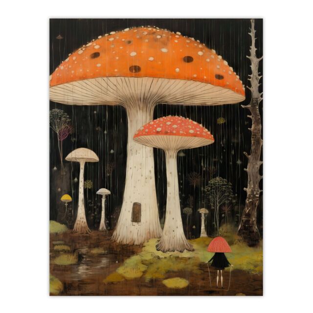 "Artery8 Beneath The Mushroom Canopy Artwork A Whimsical Scene In A Fairy Forest Unframed Wall Art Print Poster Home Decor Premium - Size: W12"" x H16""" - image 1