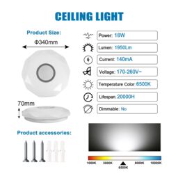 ExtraStar 18W LED Flush Ceiling Light Cold White 6500K, 1950 Lumen, Diamond Shape - thumbnail 2