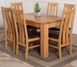 Thats Furniture Dakot 127 x 82cm Oak Small Dining Table & 6 Princeton Chairs in Brown - Size: 127 x 82 cm