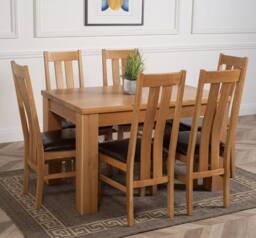 Thats Furniture Dakot 127 x 82cm Oak Small Dining Table & 6 Princeton Chairs in Brown - Size: 127 x 82 cm - thumbnail 3
