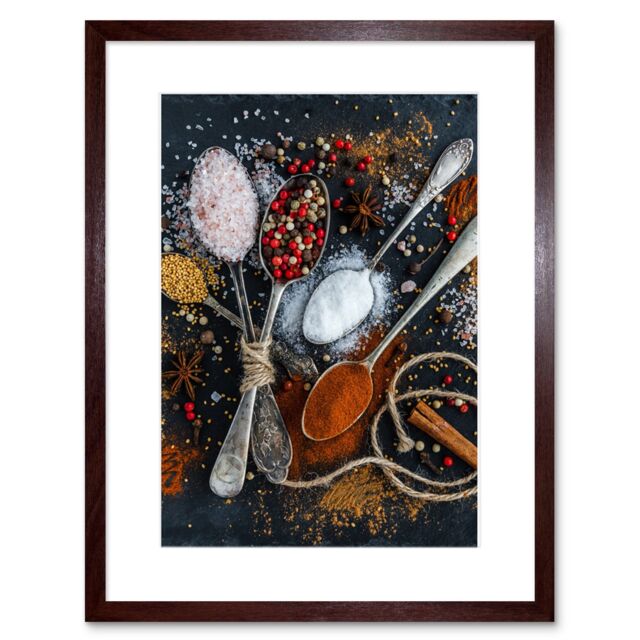 "Artery8 Wall Art Print Spoons Spice Seasoning Cooking Framed in Brown - Size: W7"" x H9""" - image 1