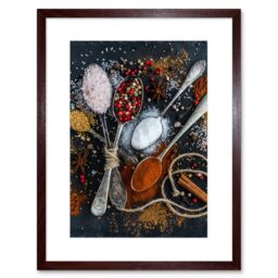 "Artery8 Wall Art Print Spoons Spice Seasoning Cooking Framed in Brown - Size: W7"" x H9""" - thumbnail 1