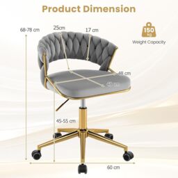 Gymax Office Chair Hand-woven Vanity Chair With Swivel & Adjustable Height in Grey - thumbnail 4