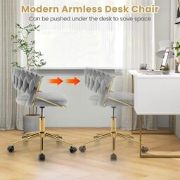 Gymax Office Chair Hand-woven Vanity Chair With Swivel & Adjustable Height in Grey - thumbnail 3