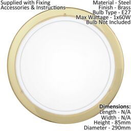 Loops Wall Flush Ceiling Light Brass Shade White Clear Glass Painted Bulb E27 1x60W - thumbnail 2