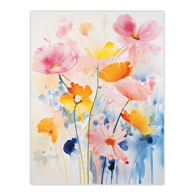 "Artery8 Wall Art Print Delicate Wildflowers Pastel Watercolour Flowers Poster Picture - Size: W18"" x H24""" - image 1
