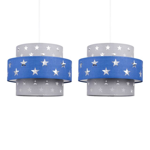 First Choice Lighting Pair of Navy Blue & Grey Star Two Tier Light Shades - image 1