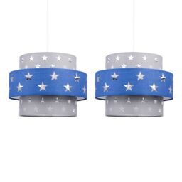 First Choice Lighting Pair of Navy Blue & Grey Star Two Tier Light Shades - thumbnail 1