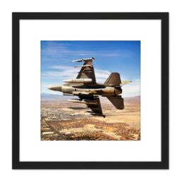 Artery8 Bloker Military USA F-16 Fighter Jet Over Las Vegas 8X8 Inch Square Wooden Framed Wall Art Print Picture with Mount in Black - thumbnail 1