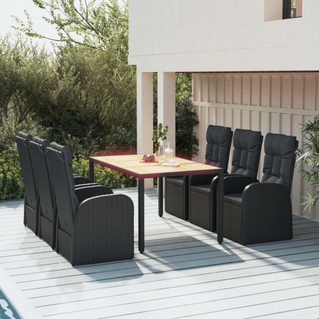 Berkfield Home 7 Piece Garden Dining Set Black Poly Rattan&Solid Wood Acacia - image 1