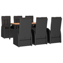 Berkfield Home 7 Piece Garden Dining Set Black Poly Rattan&Solid Wood Acacia - thumbnail 3