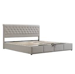 STILVORA 4ft6 Double Upholstered Bed with Storage & Rivets in Grey - thumbnail 5