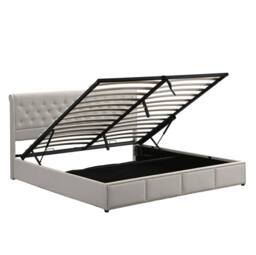 STILVORA 4ft6 Double Upholstered Bed with Storage & Rivets in Grey - thumbnail 6