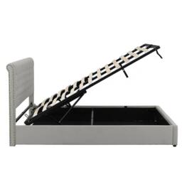 STILVORA 4ft6 Double Upholstered Bed with Storage & Rivets in Grey - thumbnail 4