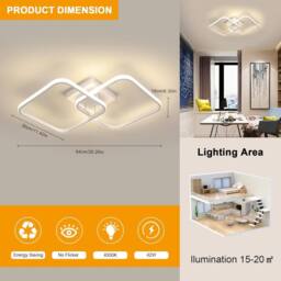 Goeco Modern LED Ceiling Light 42W 64cm Square Acrylic Ceiling Light 4500K in White - thumbnail 4