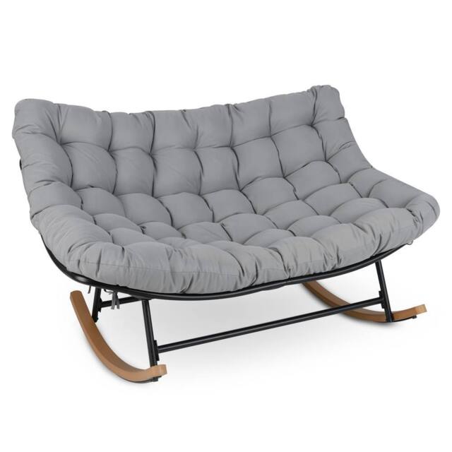 Gymax Double Papasan Rocking Chair for 2 With Thick Cushion for Outdoor in Grey - image 1