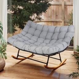 Gymax Double Papasan Rocking Chair for 2 With Thick Cushion for Outdoor in Grey - thumbnail 7