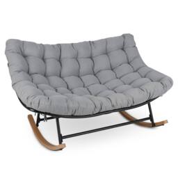Gymax Double Papasan Rocking Chair for 2 With Thick Cushion for Outdoor in Grey - thumbnail 1