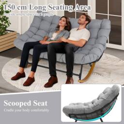 Gymax Double Papasan Rocking Chair for 2 With Thick Cushion for Outdoor in Grey - thumbnail 5