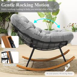 Gymax Double Papasan Rocking Chair for 2 With Thick Cushion for Outdoor in Grey - thumbnail 2