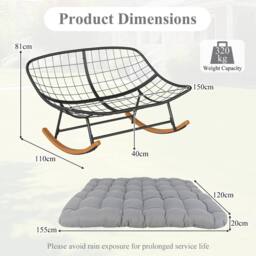Gymax Double Papasan Rocking Chair for 2 With Thick Cushion for Outdoor in Grey - thumbnail 8