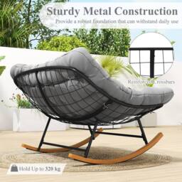 Gymax Double Papasan Rocking Chair for 2 With Thick Cushion for Outdoor in Grey - thumbnail 4