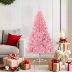 Berkfield Home Beautiful Artificial Pre-lit Christmas Tree with 150 LEDs Pink 15 - thumbnail 2