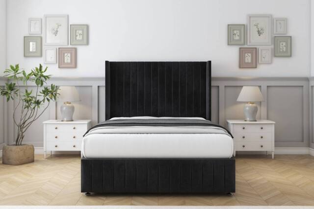 "Comfort Beds Chester Naples Divan Base No Drawers - 54"" Wingback-Footboard in Black - Size: Single" - image 1