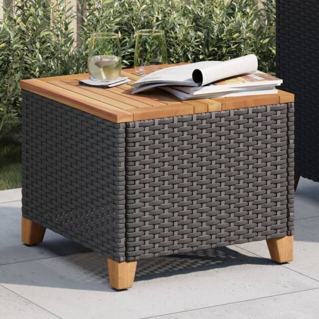 Berkfield Home Garden Table Black 45x45x37 cm Poly Rattan Acacia Wood - Size: 45 x 45 x 37 cm - image 1