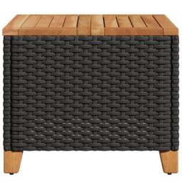 Berkfield Home Garden Table Black 45x45x37 cm Poly Rattan Acacia Wood - Size: 45 x 45 x 37 cm - thumbnail 6