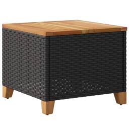 Berkfield Home Garden Table Black 45x45x37 cm Poly Rattan Acacia Wood - Size: 45 x 45 x 37 cm - thumbnail 7