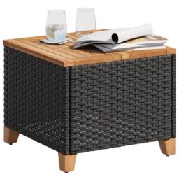 Berkfield Home Garden Table Black 45x45x37 cm Poly Rattan Acacia Wood - Size: 45 x 45 x 37 cm - thumbnail 4