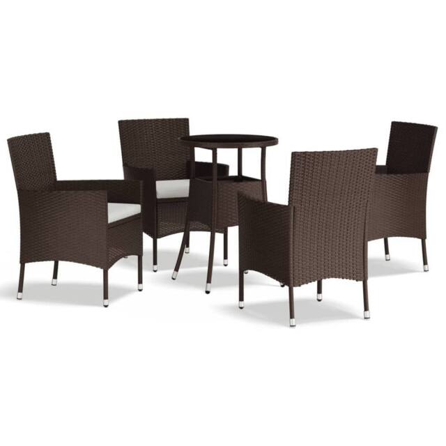 Berkfield Home 5 Piece Garden Bistro Set with Cushions Brown Poly Rattan - image 1