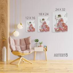 "Artery8 Courtesan Tsukasa Of Ogiya Canvas Wall Art Print Utamaro Kitagawa in Pink - Size: W12"" x H16""" - thumbnail 4