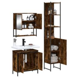 Berkfield Home Durable 3 Piece Bathroom Furniture Set Smoked Oak Engineered Wood in Brown - thumbnail 4