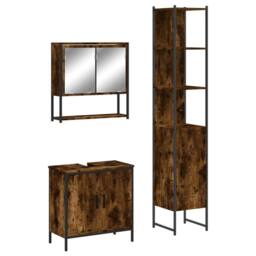 Berkfield Home Durable 3 Piece Bathroom Furniture Set Smoked Oak Engineered Wood in Brown - thumbnail 3