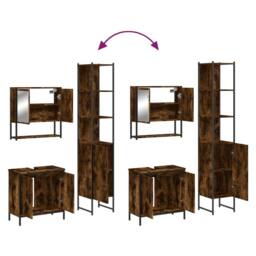 Berkfield Home Durable 3 Piece Bathroom Furniture Set Smoked Oak Engineered Wood in Brown - thumbnail 9