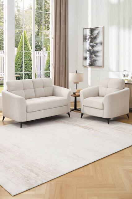 More4Homes Solna 1+2 Seater Scandi Style Fabric Living Room Sofa Set in Beige - image 1