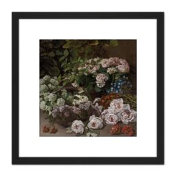Artery8 Monet Spring Flowers 8X8 Inch Square Wooden Framed Wall Art Print Picture with Mount in Black - thumbnail 1