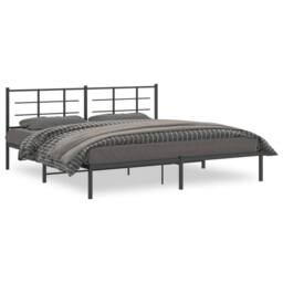 Berkfield Home Metal Bed Frame without Mattress with Headboard Black 193x203cm - Size: 193x203 cm - thumbnail 3