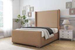 "Sloomy Devonshire Dumfries Bed Frame With 50"" Upholstered Wingback Headboard in Light Brown - Size: Small Single" - thumbnail 2