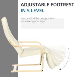 HOMCOM Lounge Chair Recliner Adjustable Footrest Home in Cream - thumbnail 4
