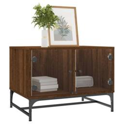 Berkfield Home Modern Coffee Table with Glass Doors Brown Oak 68.5x50x50 cm - thumbnail 1