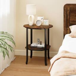 Costway Wooden Round Side Table 2-Tier End Table with Storage Shelf in Brown - thumbnail 8