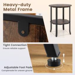 Costway Wooden Round Side Table 2-Tier End Table with Storage Shelf in Brown - thumbnail 7