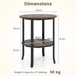 Costway Wooden Round Side Table 2-Tier End Table with Storage Shelf in Brown - thumbnail 3